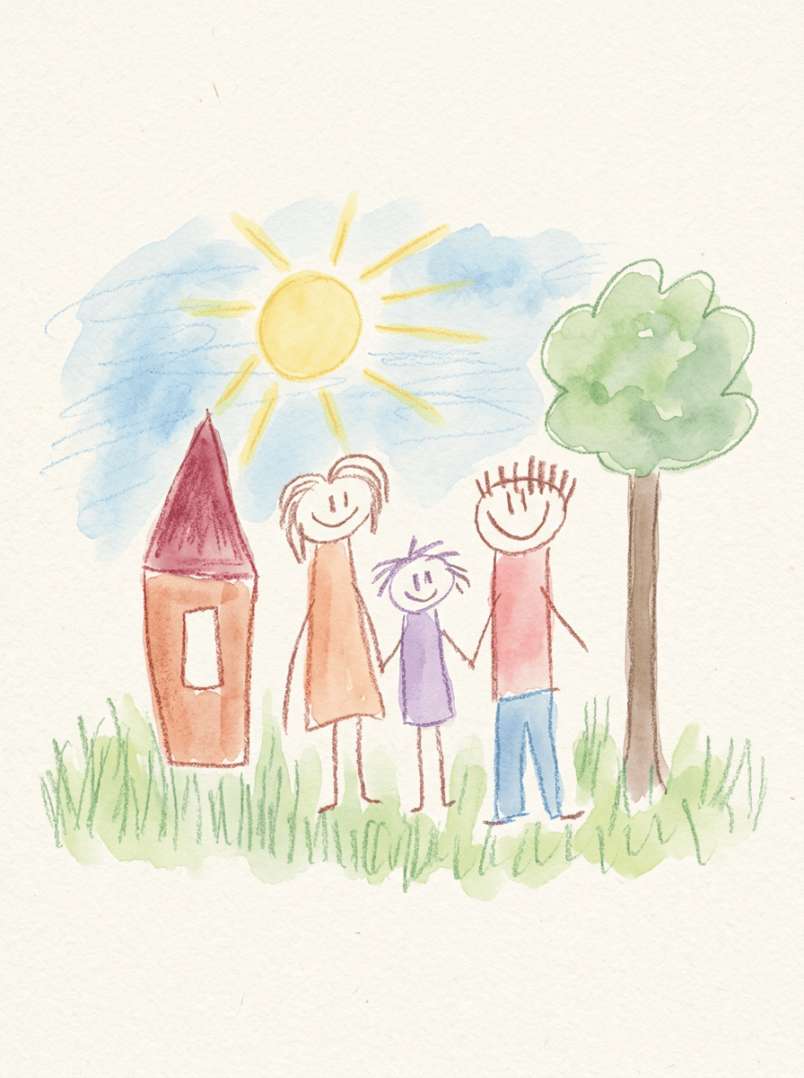 Family drawing in Watercolor Storybook style